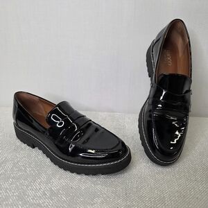 Franco Sarto Cassandra Black Patent Platform Penny Loafers - Size 8M